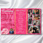 Pink Memorial Funeral Program Template, Tri-Fold(17x11) Funeral Program, Obituary Celebration Of Life Program, In Loving Memory Templates - Editable Memorial Canva Template