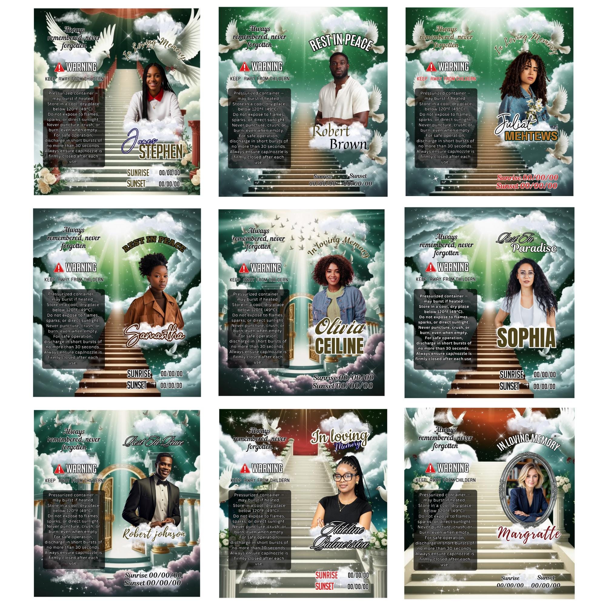 10 Memorial Green Lighter Canva Editable Template, In Loving Memory Template, RIP Lighter Label, Memorial Funeral Keeksake,Digital Download - Editable Memorial Canva Template
