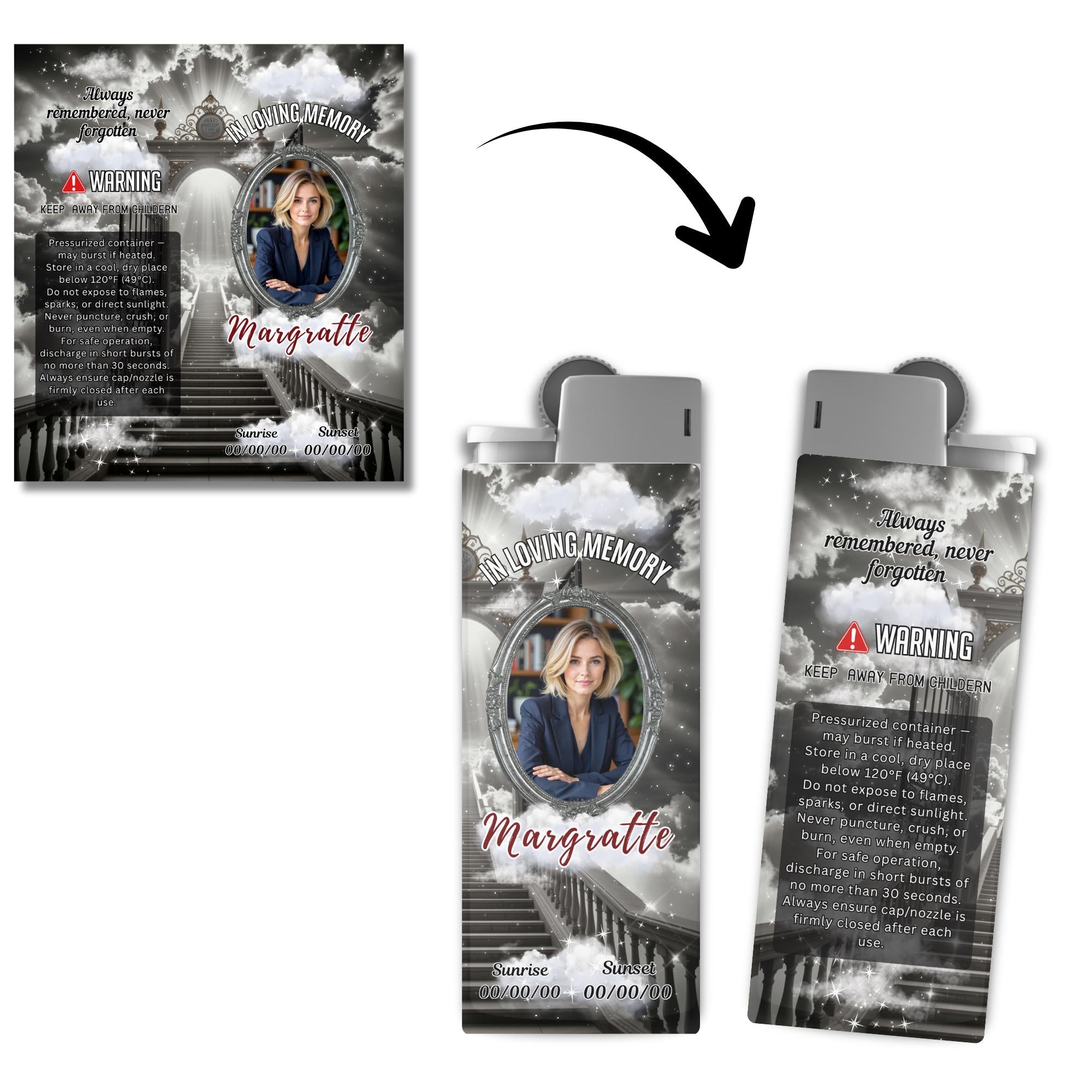 10 Memorial Black Lighter Canva Editable Template, In Loving Memory Template, RIP Lighter Label, Memorial Funeral Keeksake,Digital Download - Editable Memorial Canva Template