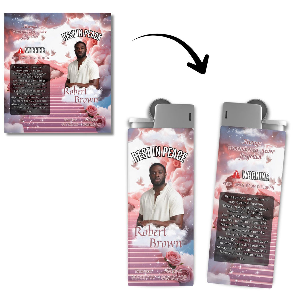 10 Memorial Pink Lighter Canva Editable Template, In Loving Memory Template, RIP Lighter Label, Memorial Funeral Keeksake,Digital Download - Editable Memorial Canva Template