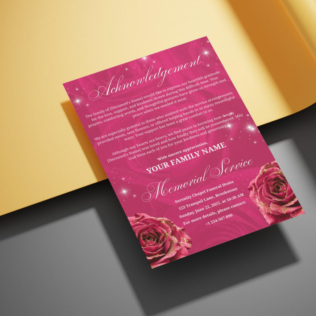 08 Pages Memorial Pink Funeral Program Template, Editable Bifold 8.5x11” Design, Obituary Celebration Of Life Program, Digital Download - Editable Memorial Canva Template