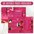 08 Pages Memorial Pink Funeral Program Template, Editable Bifold 8.5x11” Design, Obituary Celebration Of Life Program, Digital Download - Editable Memorial Canva Template