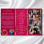 Pink Memorial Funeral Program Template, Tri-Fold(17x11) Funeral Program, Obituary Celebration Of Life Program, In Loving Memory Templates - Editable Memorial Canva Template