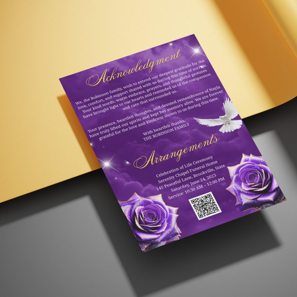08 Pages Memorial Purple Funeral Program Template, Editable Bifold 8.5x11” Design, Obituary Celebration Of Life Program, Digital Download - Editable Memorial Canva Template