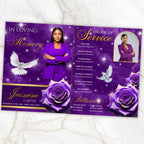 08 Pages Memorial Purple Funeral Program Template, Editable Bifold 8.5x11” Design, Obituary Celebration Of Life Program, Digital Download - Editable Memorial Canva Template