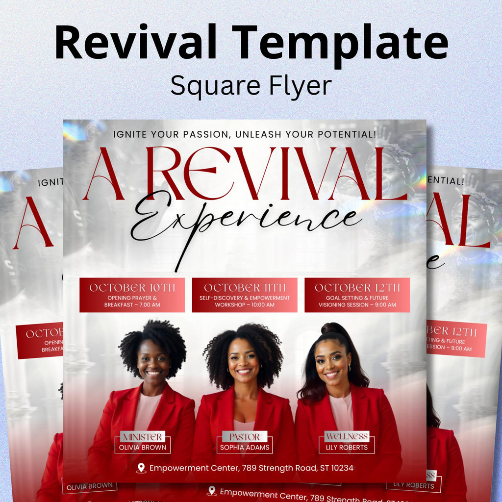 Revival Canva Church Flyer Square Templates, Canva Church Template, church anniversary, Religious Event Flyer, Praise and Worship - Editable Memorial Canva Template