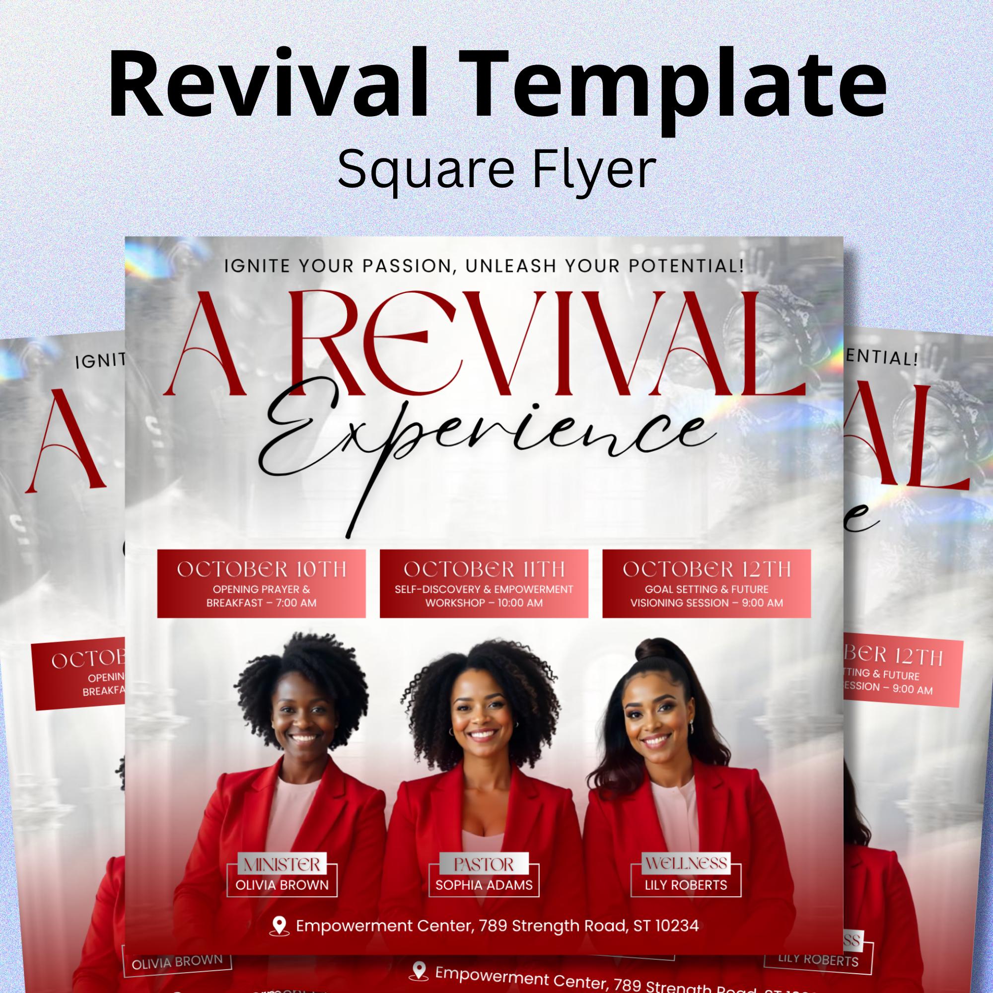 Revival Canva Church Flyer Square Templates, Canva Church Template, church anniversary, Religious Event Flyer, Praise and Worship - Editable Memorial Canva Template