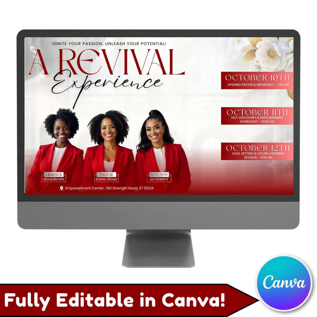 Revival Canva Church Flyer Desktop Presentation Templates, Church Template, church anniversary, Religious Event Flyer, Praise and Worship - Editable Memorial Canva Template