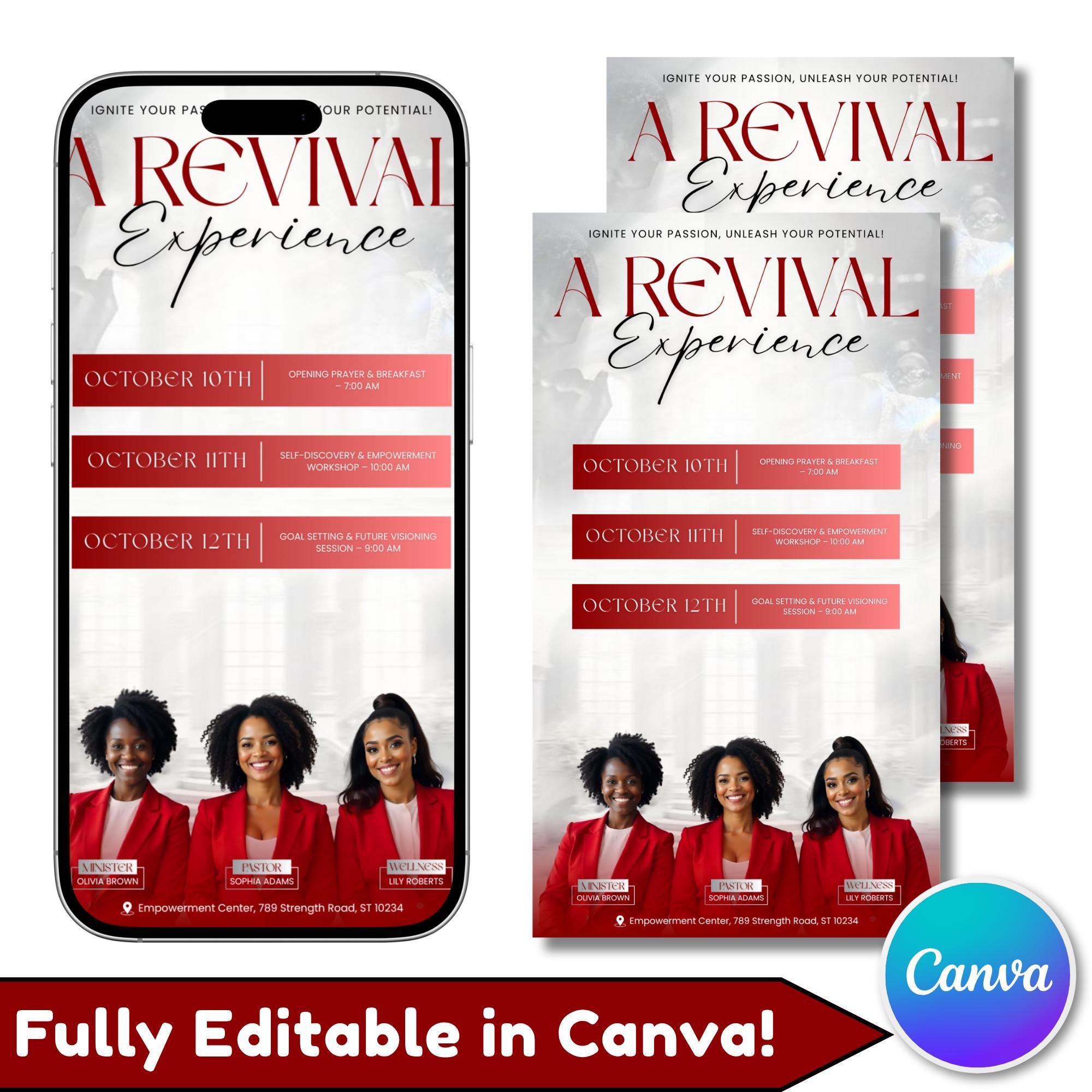 Revival Canva Church Flyer Mobile Templates, Canva Church Template, church anniversary, Religious Event Flyer, Praise and Worship - Editable Memorial Canva Template