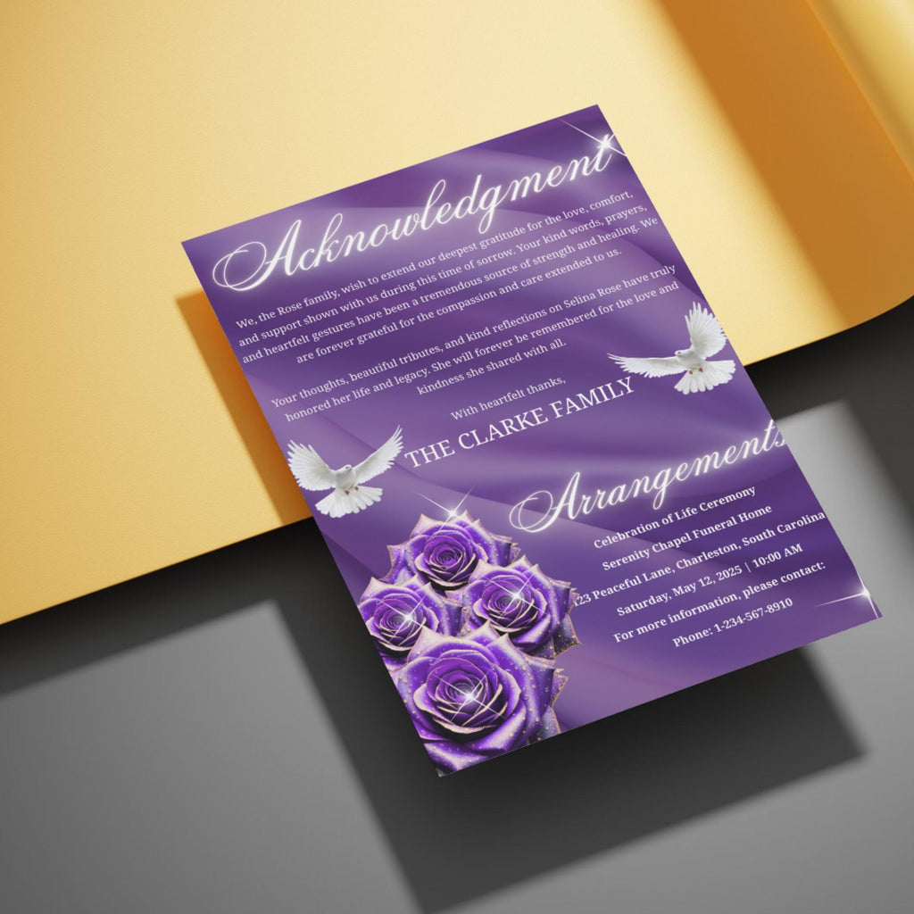 08 Pages Memorial Purple Funeral Program Template, Editable Bifold 8.5x11” Design, Obituary Celebration Of Life Program, Digital Download - Editable Memorial Canva Template