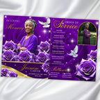 8 Pages Purple Rose Glitter Funeral Program Template, Editable Bifold 8.5x11” Design, Obituary Celebration Of Life Program, Digital Download - Editable Memorial Canva Template