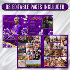 8 Pages Purple Rose Glitter Funeral Program Template, Editable Bifold 8.5x11” Design, Obituary Celebration Of Life Program, Digital Download - Editable Memorial Canva Template