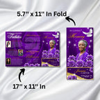 Purple Rose Glitter Funeral Program Template, Tri-Fold(17x11) Funeral Program, Obituary Celebration Of Life, In Loving Memory Templates - Editable Memorial Canva Template