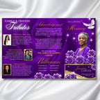 Purple Rose Glitter Funeral Program Template, Tri-Fold(17x11) Funeral Program, Obituary Celebration Of Life, In Loving Memory Templates - Editable Memorial Canva Template