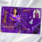08 Pages Purple Rose Gold Funeral Program Template, Editable Bifold 8.5x11” Design, Obituary Celebration Of Life Program, Digital Download - Editable Memorial Canva Template