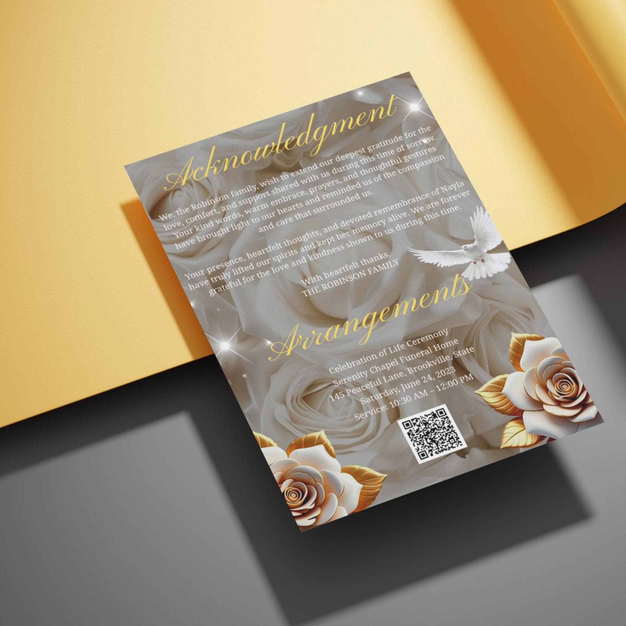 08 Pages White Rose Glitter Funeral Program Template, Editable Bifold 8.5x11” Design, Obituary Celebration Of Life Program, Digital Download - Editable Memorial Canva Template