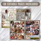 08 Pages White Rose Glitter Funeral Program Template, Editable Bifold 8.5x11” Design, Obituary Celebration Of Life Program, Digital Download - Editable Memorial Canva Template