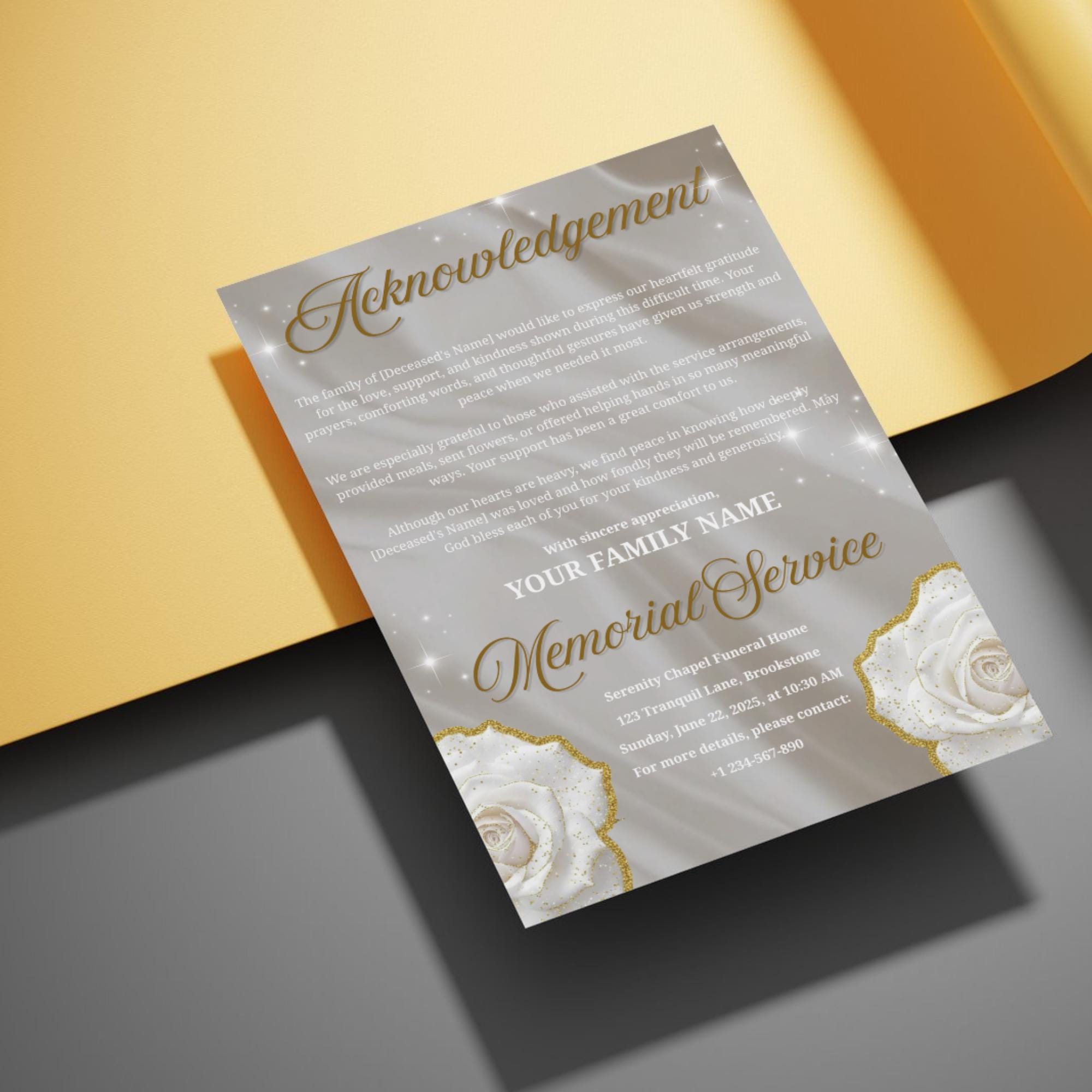 08 Pages White Rose Funeral Program Template, Editable Bifold 8.5x11” Design, Obituary Celebration Of Life Program, Digital Download - Editable Memorial Canva Template