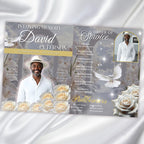 08 Pages White Rose Glitter Funeral Program Template, Editable Bifold 8.5x11” Design, Obituary Celebration Of Life Program, Digital Download - Editable Memorial Canva Template