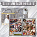 08 Pages White Rose Glitter Funeral Program Template, Editable Bifold 8.5x11” Design, Obituary Celebration Of Life Program, Digital Download - Editable Memorial Canva Template