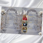08 Pages White Rose Glitter Funeral Program Template, Editable Bifold 8.5x11” Design, Obituary Celebration Of Life Program, Digital Download - Editable Memorial Canva Template