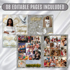 08 Pages White Rose Glitter Stars Funeral Program Template, Editable Bifold 8.5x11” Design, Obituary Celebration Of Life, Digital Download - Editable Memorial Canva Template