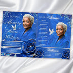 08 Pages Blue Roses Funeral Program Template, Editable Bifold 8.5x11” Design, Obituary Celebration Of Life Program, Digital Download - Editable Memorial Canva Template