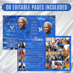 08 Pages Blue Roses Funeral Program Template, Editable Bifold 8.5x11” Design, Obituary Celebration Of Life Program, Digital Download - Editable Memorial Canva Template