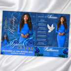 08 Pages Blue Roses Funeral Program Template, Editable Bifold 8.5x11” Design, Obituary Celebration Of Life Program, Digital Download - Editable Memorial Canva Template
