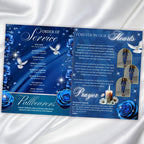 08 Pages Blue Roses Funeral Program Template, Editable Bifold 8.5x11” Design, Obituary Celebration Of Life Program, Digital Download - Editable Memorial Canva Template