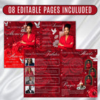 08 Pages Memorial Red Roses Funeral Program Template, Editable Bifold 8.5x11” Design, Obituary Celebration Of Life Program, Digital Download - Editable Memorial Canva Template