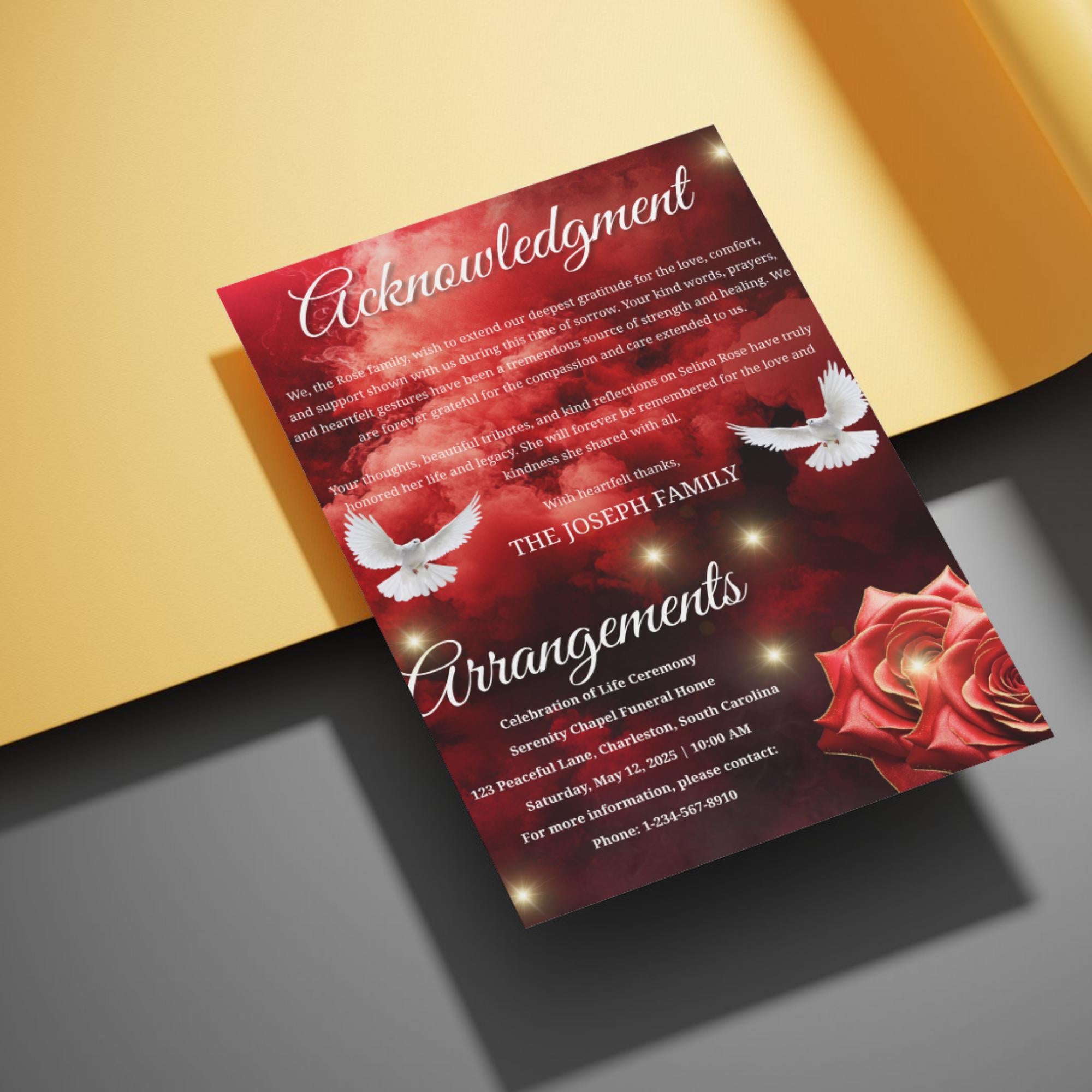 08 Pages Memorial Cloud Red Roses Funeral Program Template, Editable Bifold 8.5x11” Design, Obituary Celebration Of Life, Digital Download - Editable Memorial Canva Template