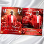 08 Pages Memorial Cloud Red Roses Funeral Program Template, Editable Bifold 8.5x11” Design, Obituary Celebration Of Life, Digital Download - Editable Memorial Canva Template