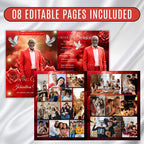 08 Pages Memorial Cloud Red Roses Funeral Program Template, Editable Bifold 8.5x11” Design, Obituary Celebration Of Life, Digital Download - Editable Memorial Canva Template