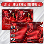 08 Pages Red Roses Lightning Funeral Program Template, Editable Bifold 8.5x11”Design, Obituary Celebration Of Life Program, Digital Download - Editable Memorial Canva Template