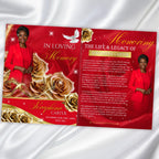 08 Pages Red and Golden Roses Funeral Program Template, Editable Bifold 8.5x11”Design, Obituary Celebration Of Life Program,Digital Download - Editable Memorial Canva Template