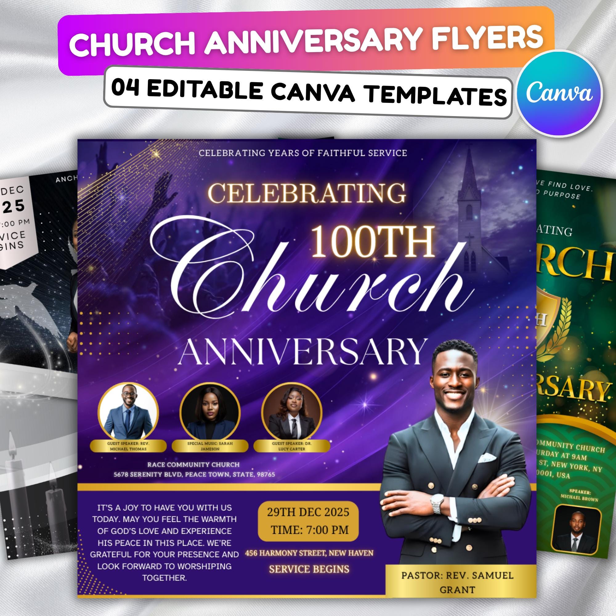 04 Church Anniversary Flyer Editable Templates, Canva Church Template, Church Anniversary, Religious Event Flyer, Praise and Worship - Editable Memorial Canva Template