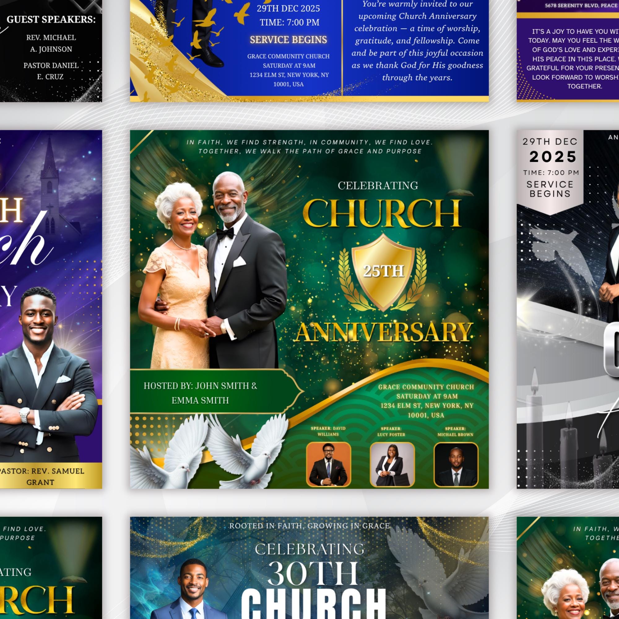 04 Church Anniversary Flyer Editable Templates, Canva Church Template, Church Anniversary, Religious Event Flyer, Praise and Worship - Editable Memorial Canva Template