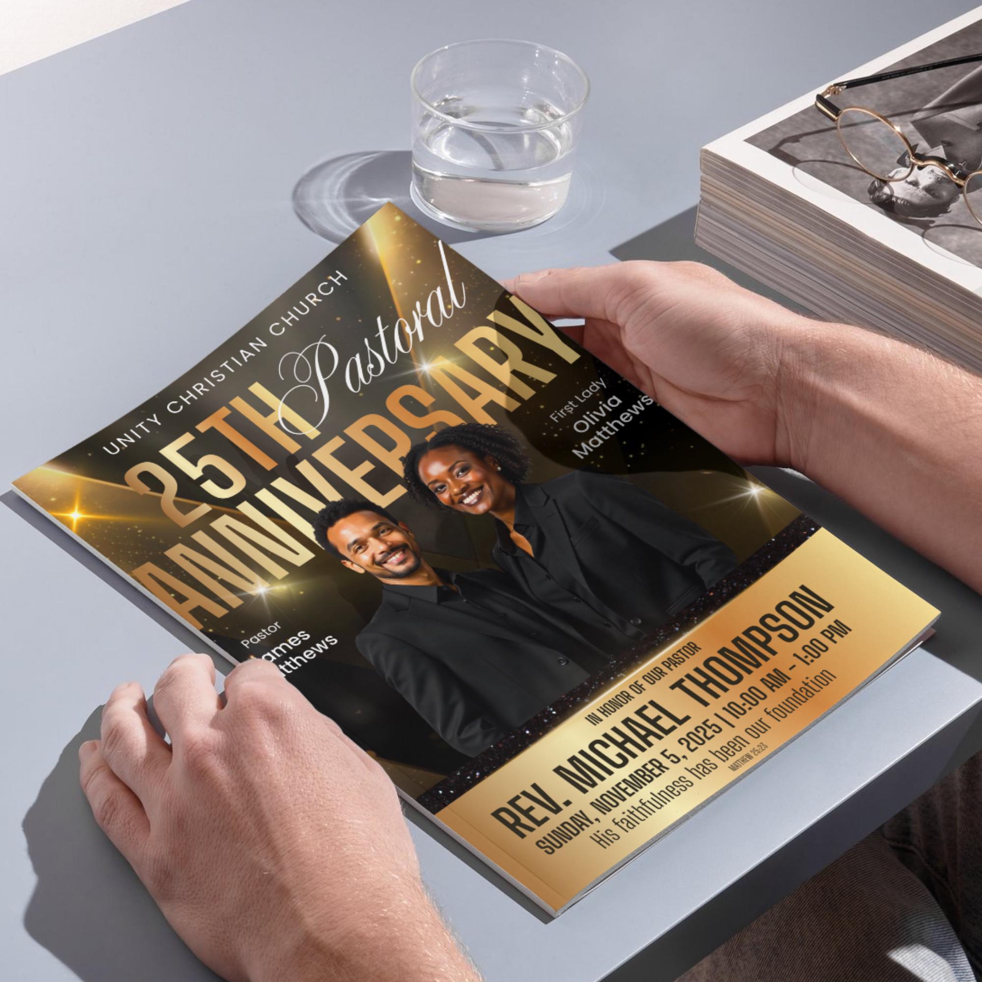 25th Pastoral Anniversary Flyer Editable Template, Bi-Fold Funeral Program, Church Program Template, Printable & Editable, Instant Download - Editable Memorial Canva Template