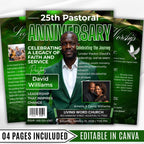 04 Green Church Anniversary Program Template, Editable Bifold 8.5x11” Design, Church Appreciation Program, Anniversary & Faith Celebration - Editable Memorial Canva Template