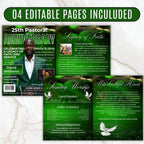 04 Green Church Anniversary Program Template, Editable Bifold 8.5x11” Design, Church Appreciation Program, Anniversary & Faith Celebration - Editable Memorial Canva Template