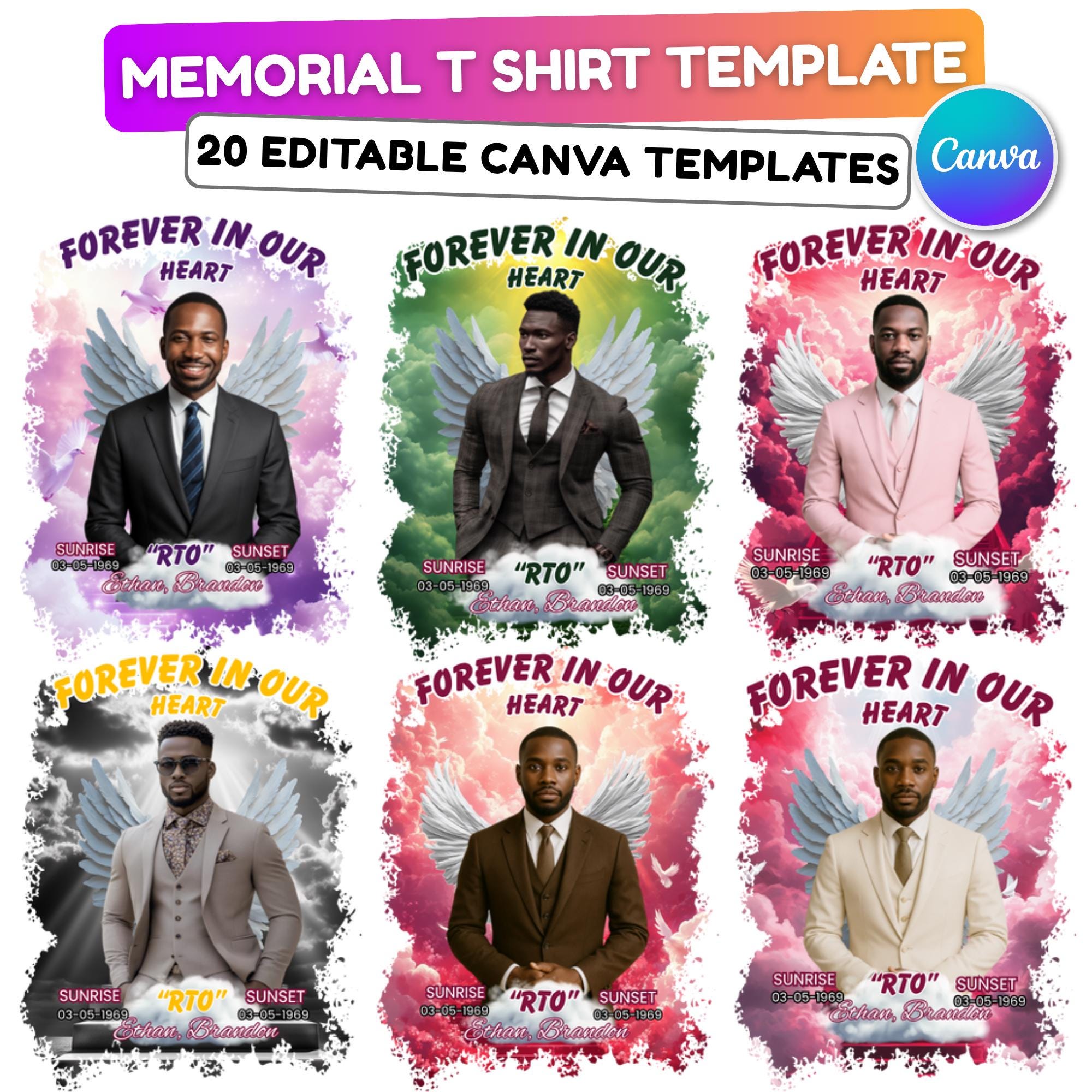 20 Forever In Our Heart Memorial T Shirt Editable Templates, In Loving Memory Templates, Memorial Canva Template, Digital Download - Editable Memorial Canva Template