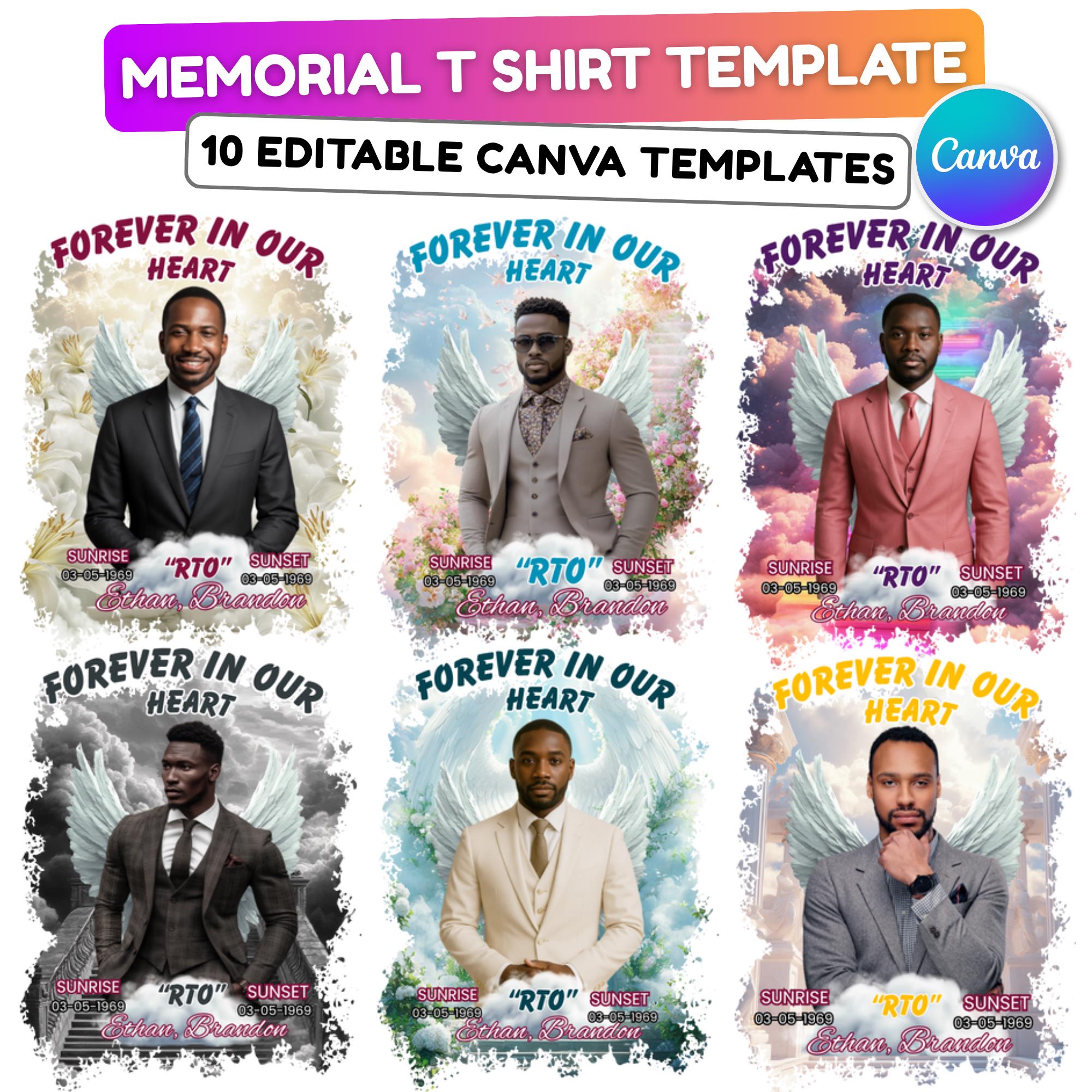 10 Forever In Our Heart Memorial T Shirt Editable Templates, In Loving Memory Templates, Memorial Canva Template, Digital Download - Editable Memorial Canva Template