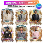 20 Golden Rest In Peace Memorial T Shirt Editable Templates, In Loving Memory Templates, Memorial Canva Template, Digital Download - Editable Memorial Canva Template