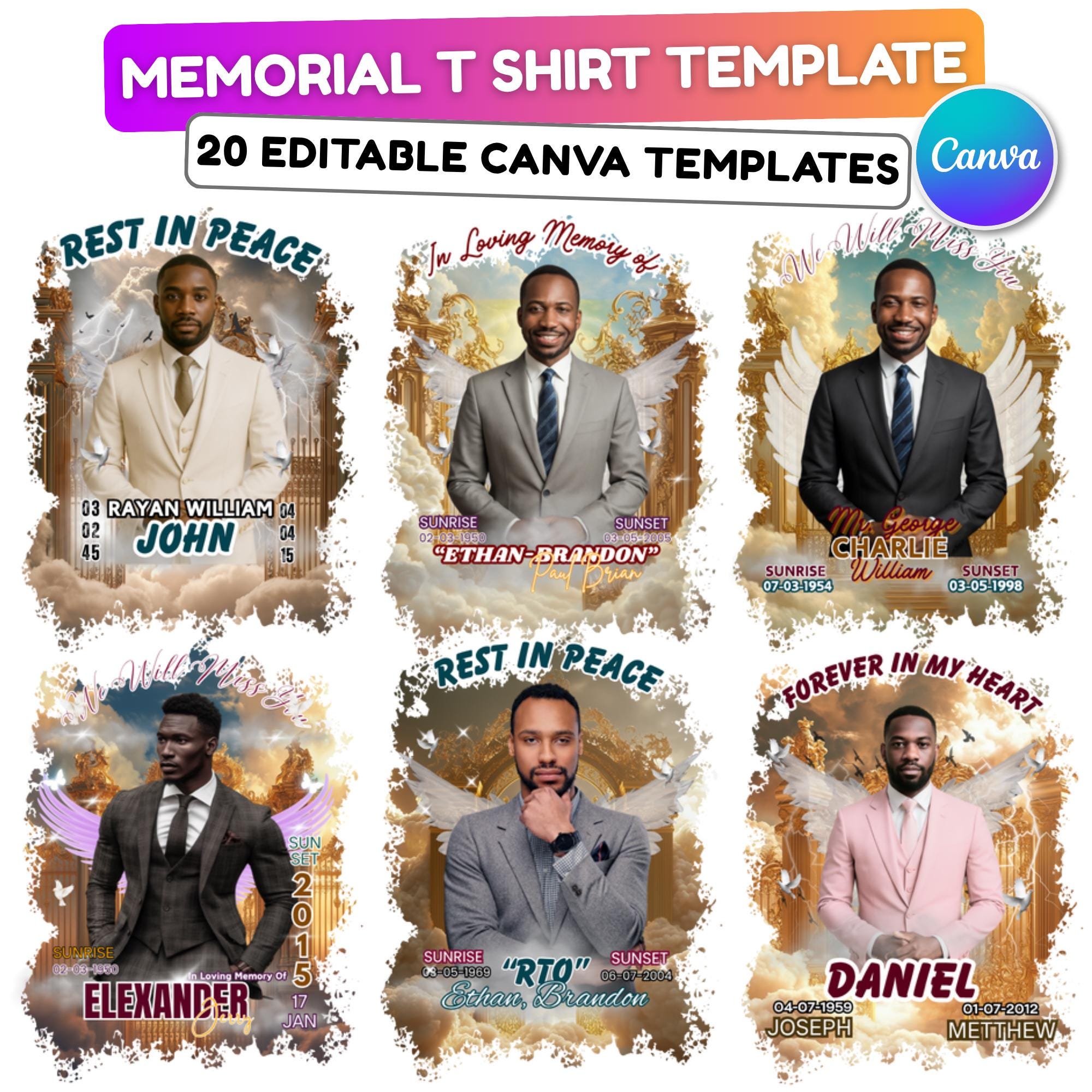 20 Golden Rest In Peace Memorial T Shirt Editable Templates, In Loving Memory Templates, Memorial Canva Template, Digital Download - Editable Memorial Canva Template