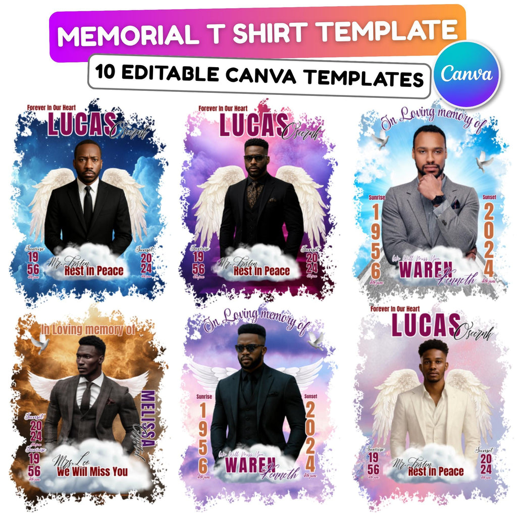 10 In Loving Memory T Shirt Canva Editable Templates, Memorial Canva Template, Rest In Peace Memorial, Forever In Our Heart Canva Template - Editable Memorial Canva Template