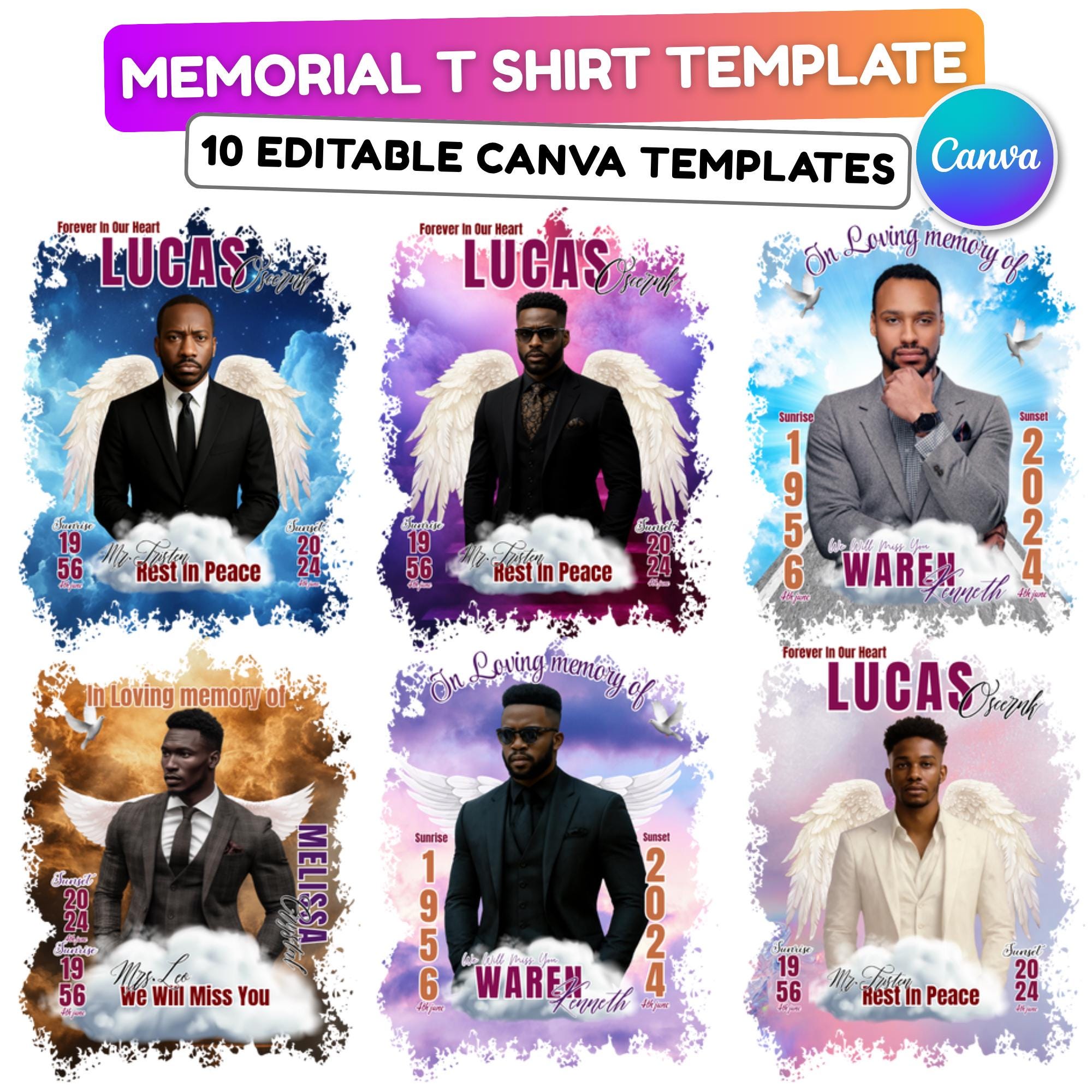 10 In Loving Memory T Shirt Canva Editable Templates, Memorial Canva Template, Rest In Peace Memorial, Forever In Our Heart Canva Template - Editable Memorial Canva Template