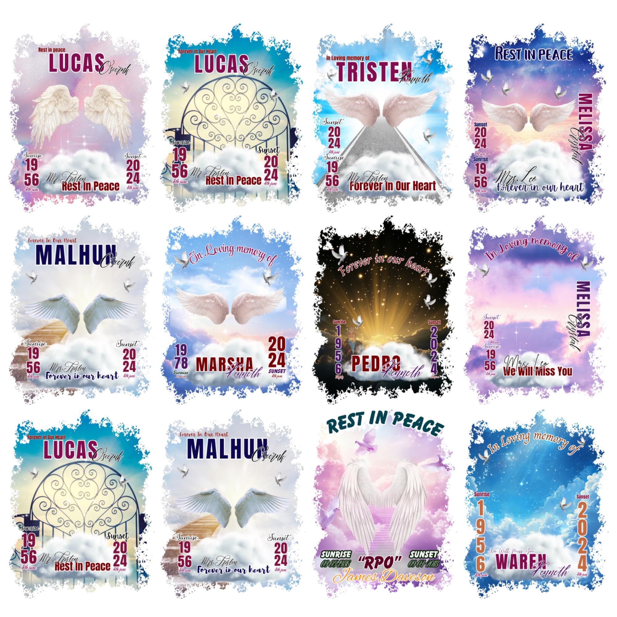 10 Rest In Peace Memorial T Shirt Editable Templates, In Loving Memory Templates, Memorial Canva Template, We Will Miss You Canva Designs - Editable Memorial Canva Template