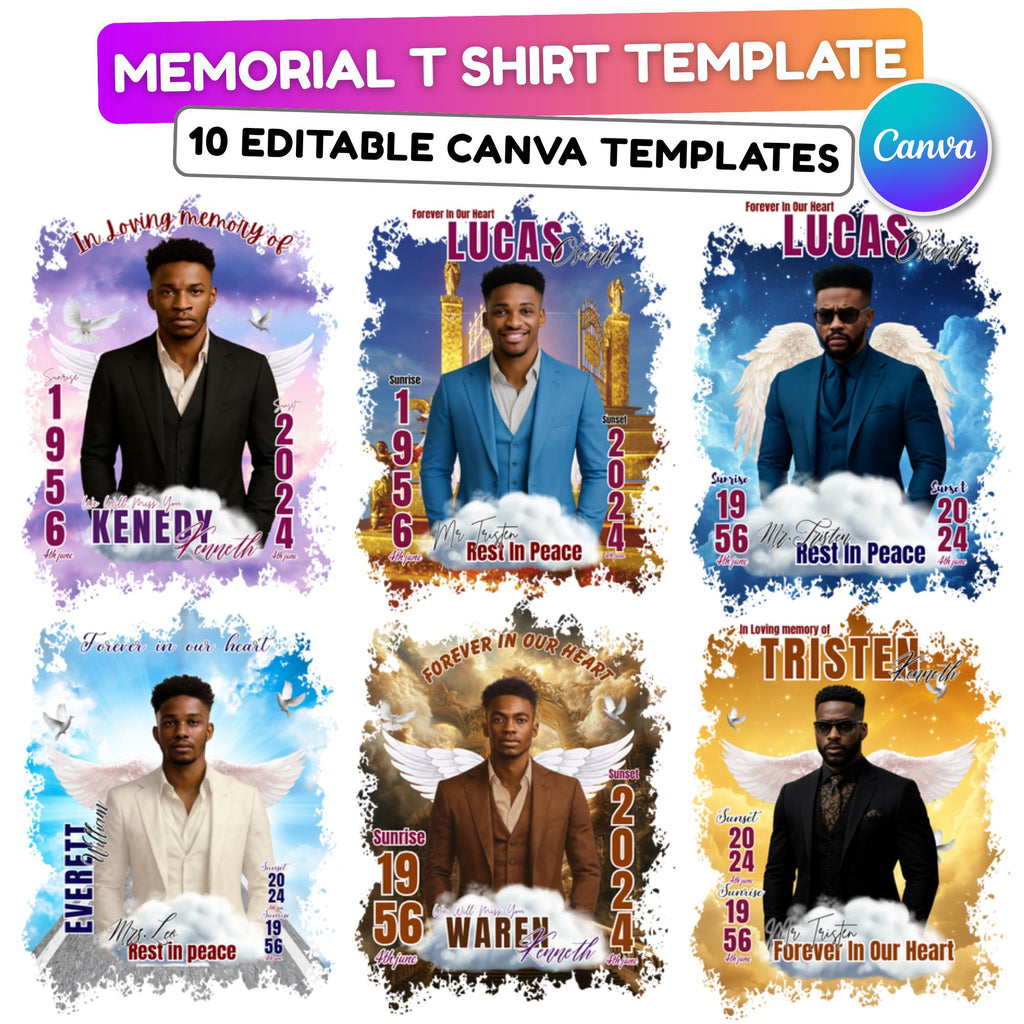 10 In Loving Memory T Shirt Canva Editable Templates, Memorial Canva Template, Rest In Peace Memorial, Forever In Our Heart Canva Template - Editable Memorial Canva Template