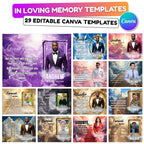 29 Memorial Canva Editable Templates, In Loving Memory Template, Funeral & Memorial Designs, Memorial Backgrounds, Rest In Peace - Editable Memorial Canva Template